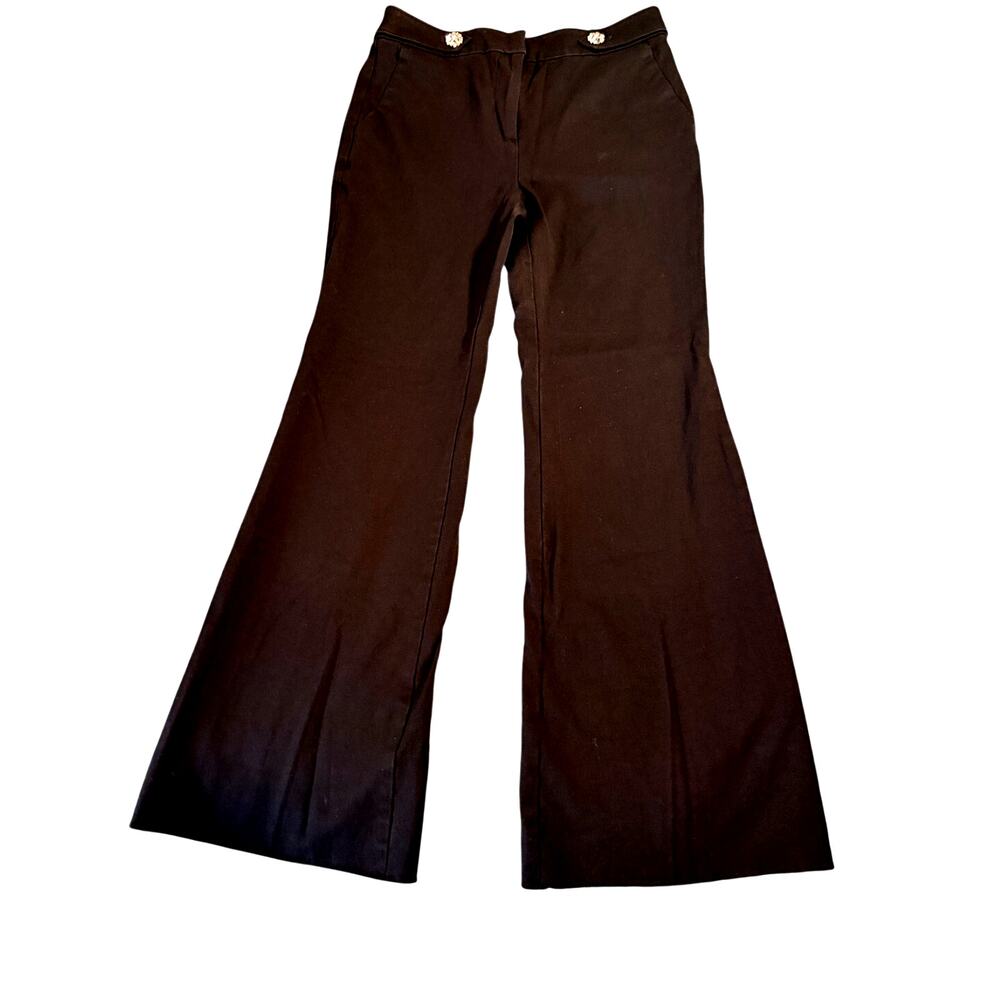 LOFT Black Flare Pants Womens 4 Rhinestone Jeweled Button Dress Trousers